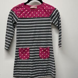 Size 5 Little Girls Gray White Striped Dress w/pink Accents By Sophie And Sam